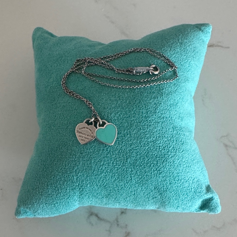 Tiffany & Co. Double Heart Necklace - Turquoise Enamel and Silver